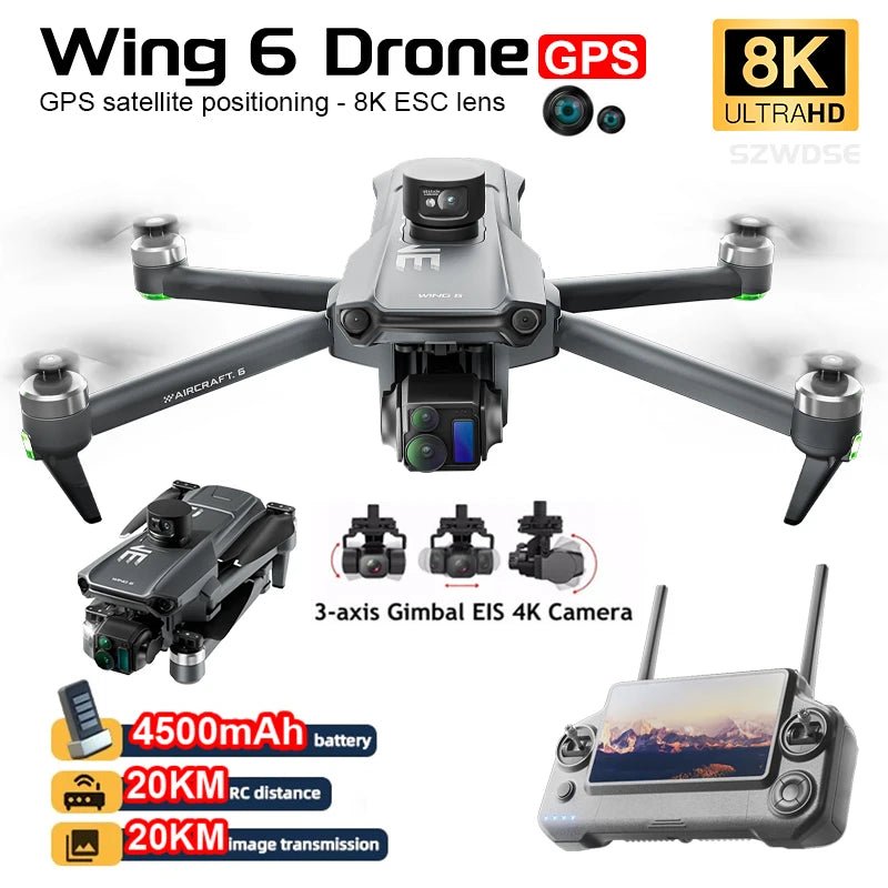 2025 New Wing 6 8K Camera Foldable Quadcopter Drone - Winskyzone