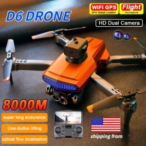 Orange D6 8K HD WiFi FPV Drone with Dual Camera Optical Flow Obstacle Avoidance Foldable RC Quadcopter Toy for Adults and Kids
