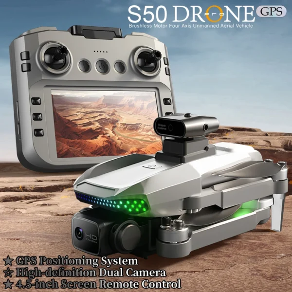 『GPS』S50 Pro Drone Toys, 2 Batteries, 4.5-inch Large Screen Remote, HD Camera: Capture & Record & Live View, Obstacle Avoidance - Image 2