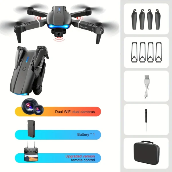 Mini Foldable RC Quadcopter E99 - Dual Camera Aerial Drone with 4K HD, Hold Mode & LED Lights | WIFI Remote Control Toy - Image 3