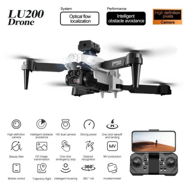 LU200 Drone 8K GPS Professional HD Aerial Photography Triple-Camera WIFI Omnidirectional Obstacle Avoidance Drone 10000M - Image 5