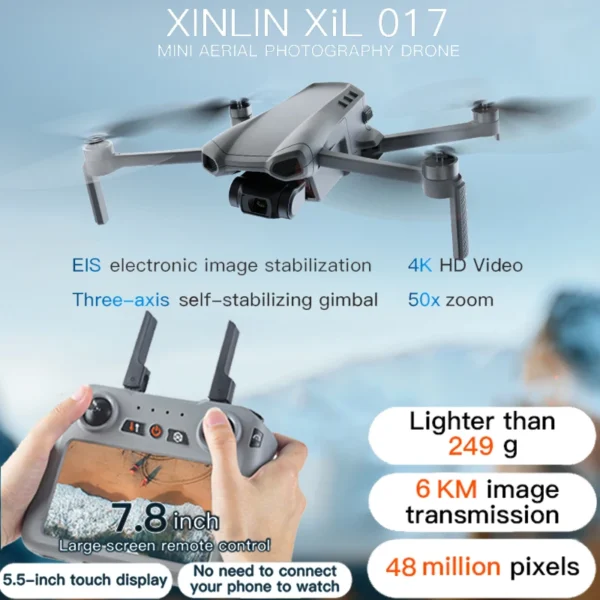 XINLIN XiL 017 Drone 4K HD Camera 3-Axis Gimbal Touch Screen 249g Ultralight design Brushless EIS Electronic RC Quadcopter Toys