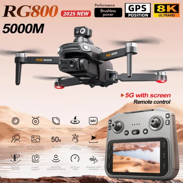 New RG800 Max GPS Drone 8K Professional HD Dual Camera 5KM Photography 5G Brushless FPV Foldable Large Screen RC Quadcopter Toys - Image 2