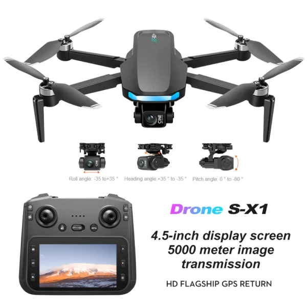 S-X1 MAX GPS Drone 4K Professional HD Camera 3-Axis Gimbal 5G Digital image transmission Large Screen FPV Dron RC Quadcopter 5KM - Image 2
