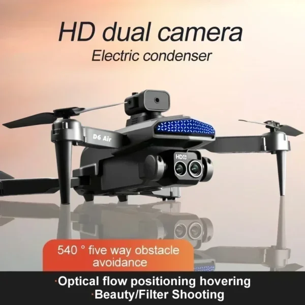 Orange D6 8K HD WiFi FPV Drone with Dual Camera Optical Flow Obstacle Avoidance Foldable RC Quadcopter Toy for Adults and Kids - Image 5