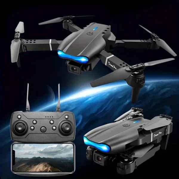 Mini Foldable RC Quadcopter E99 - Dual Camera Aerial Drone with 4K HD, Hold Mode & LED Lights | WIFI Remote Control Toy - Image 2