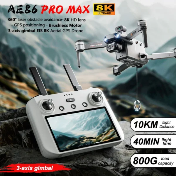 New AE86 PRO MAX Drone Professional aerial photography HD 8K With Screen Remote Control 10KM Obstacle Avoidance Fishing FPV Dron - Image 2