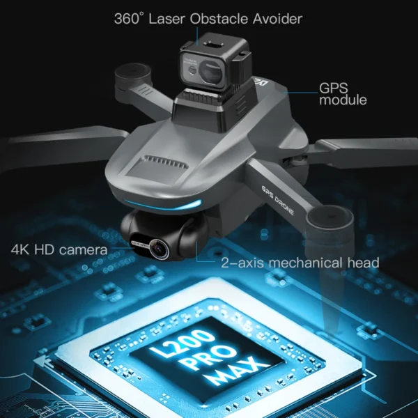 L200 PRO MAX GPS Drone with 2-axis Gimbal Professional Anti-shake 4K HD Camera FPV Drone 360° Obstacle Avoidance Quadcopter Toys - Image 2