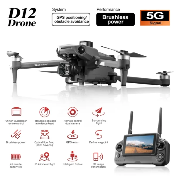2025 New D12 GPS Drone 8K Profesional HD Camera 3-axis Gimbal Brushless Laser Obstacle Avoidance With for Fishing Dron VS P7 MAX - Image 6