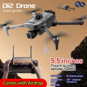 2025 New D12 GPS Drone 8K Profesional HD Camera 3-axis Gimbal Brushless Laser Obstacle Avoidance With for Fishing Dron VS P7 MAX